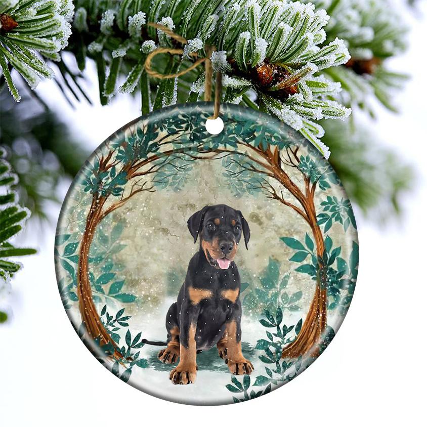 Doberman Among Forest Porcelain/Ceramic Ornament