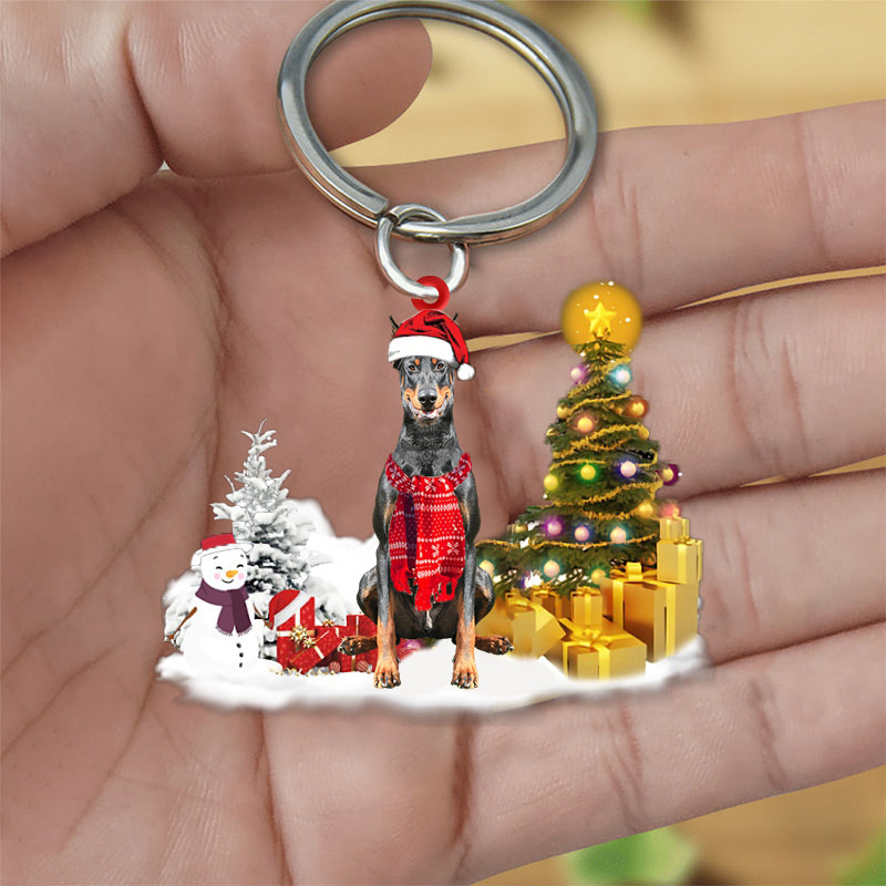 Doberman Early Merry Christma Acrylic Keychain
