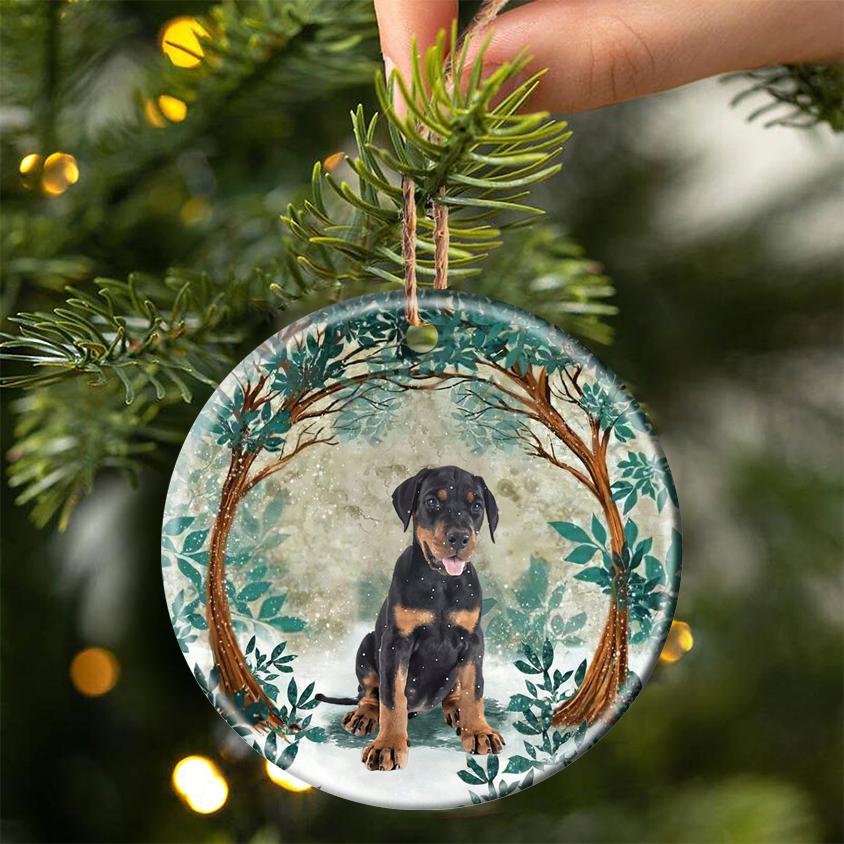 Doberman Among Forest Porcelain/Ceramic Ornament