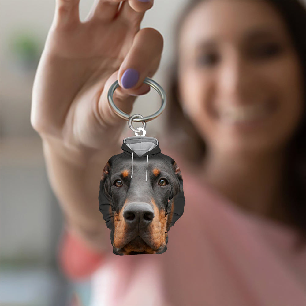 Doberman 3D Graphic Hoodie Acrylic Keychain