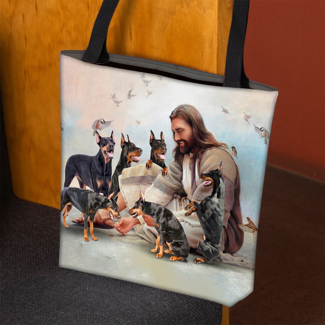 Jesus Surrounded By Dobermans Tote Bag