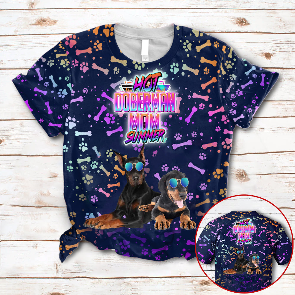 Hot Doberman Mom Summer Neon Tropical Desing 3D All Over Print T-Shirt