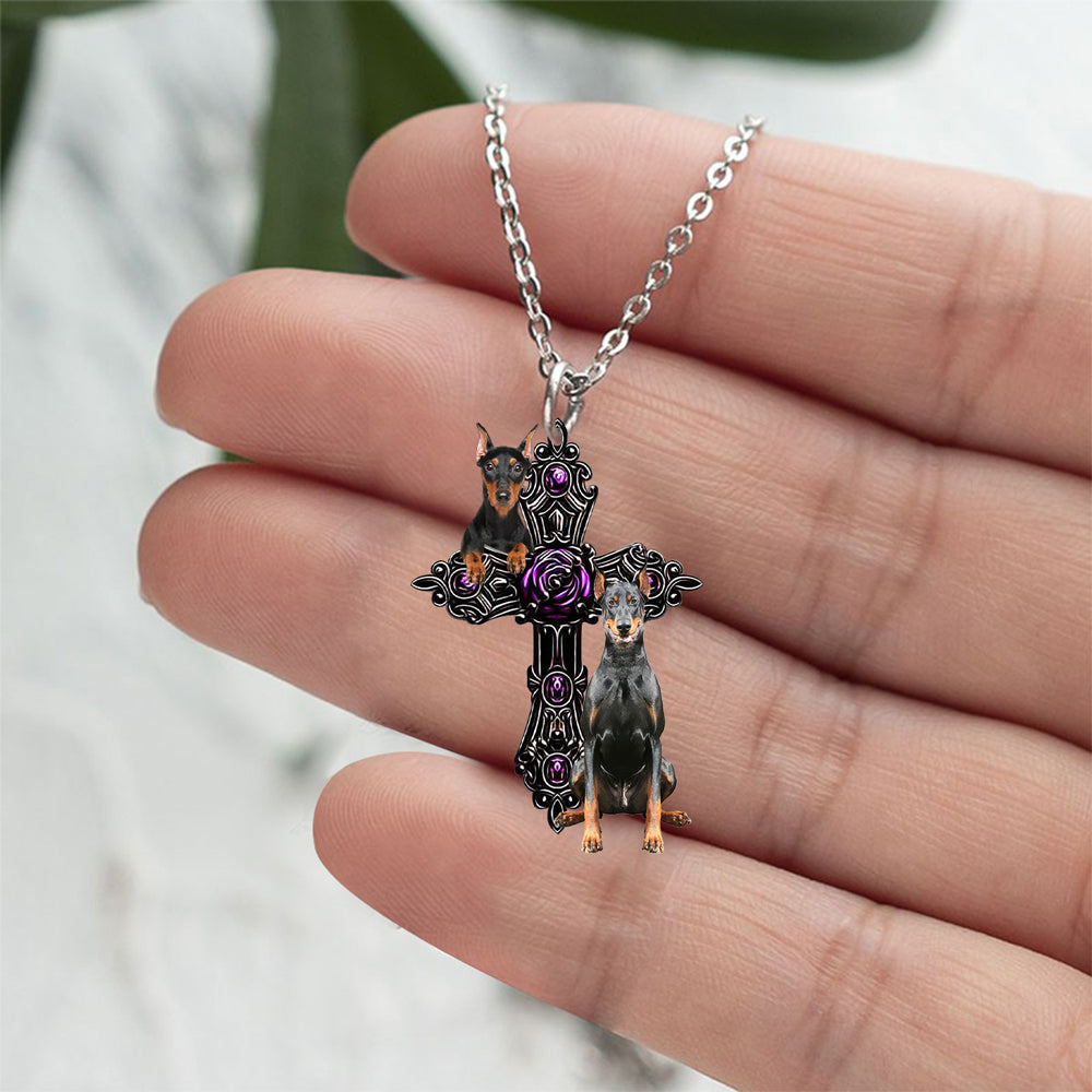 Doberman Pray For God Stainless Steel Necklace