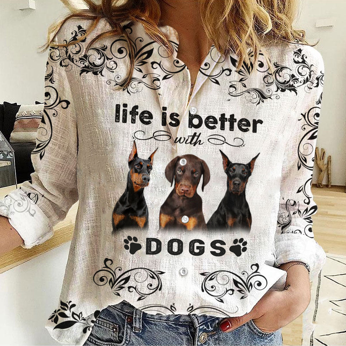 Doberman-Life Is Better With Dogs Women's Long-Sleeve Shirt