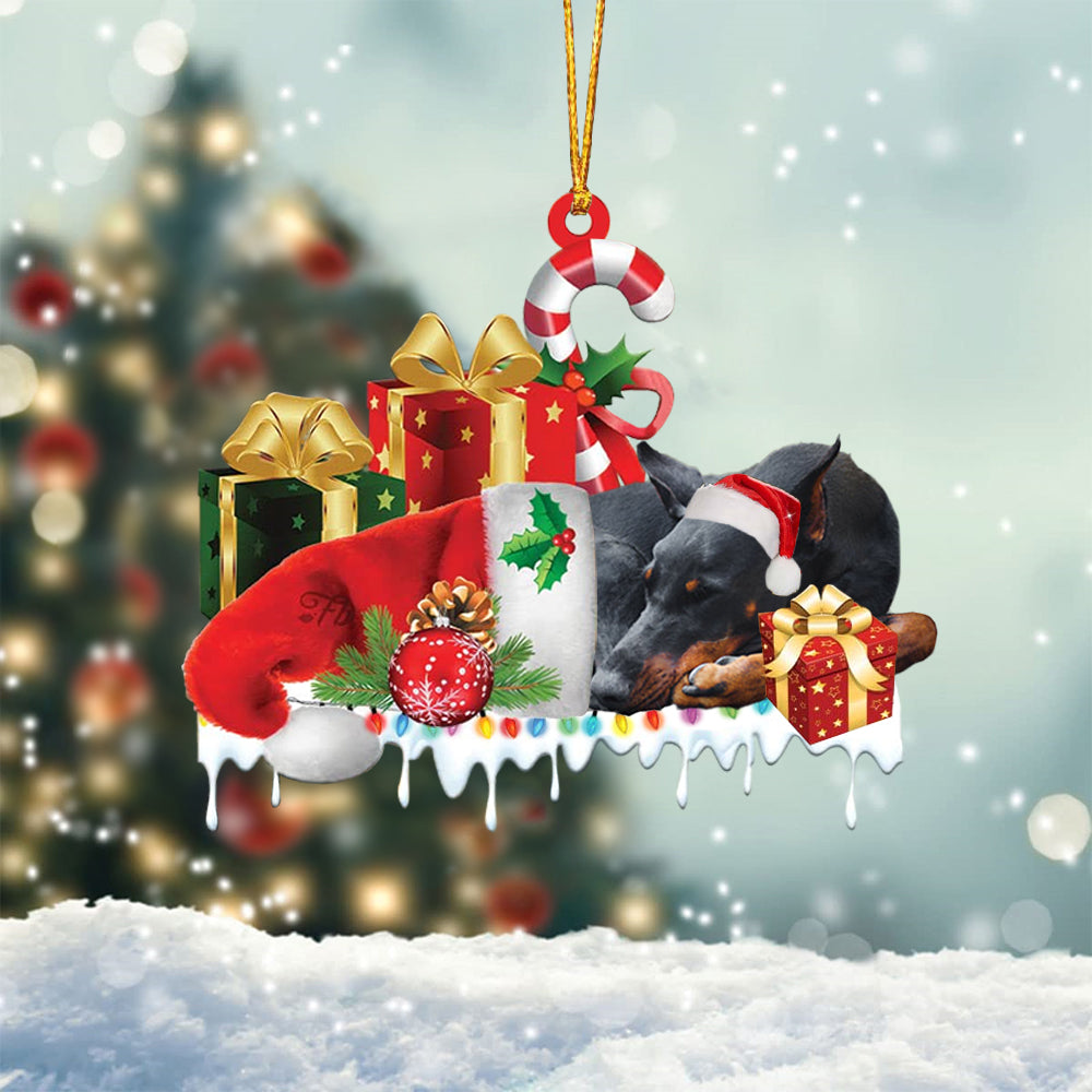 Doberman Merry Christmas Hanging Ornament-0211