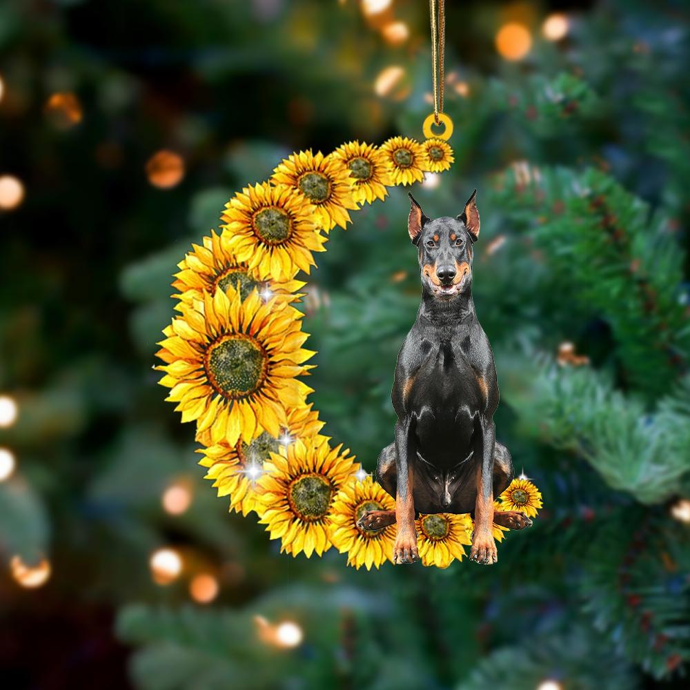 Doberman On Sunflower Moon Ornament