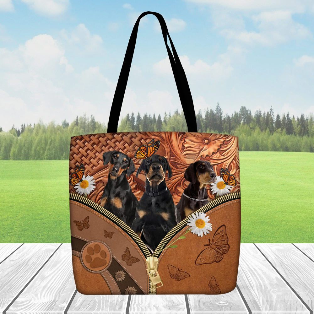 Doberman Pinscher Daisy Flower And Butterfly Tote Bag