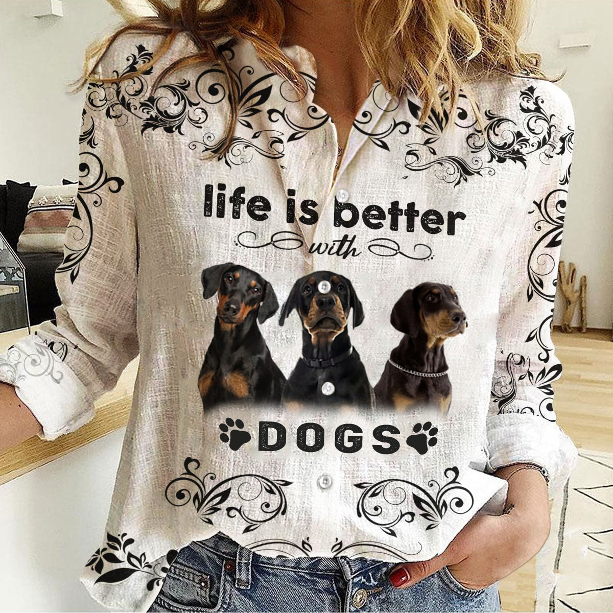 Dobermann Pinscher -Life Is Better With Dogs Women's Long-Sleeve Shirt