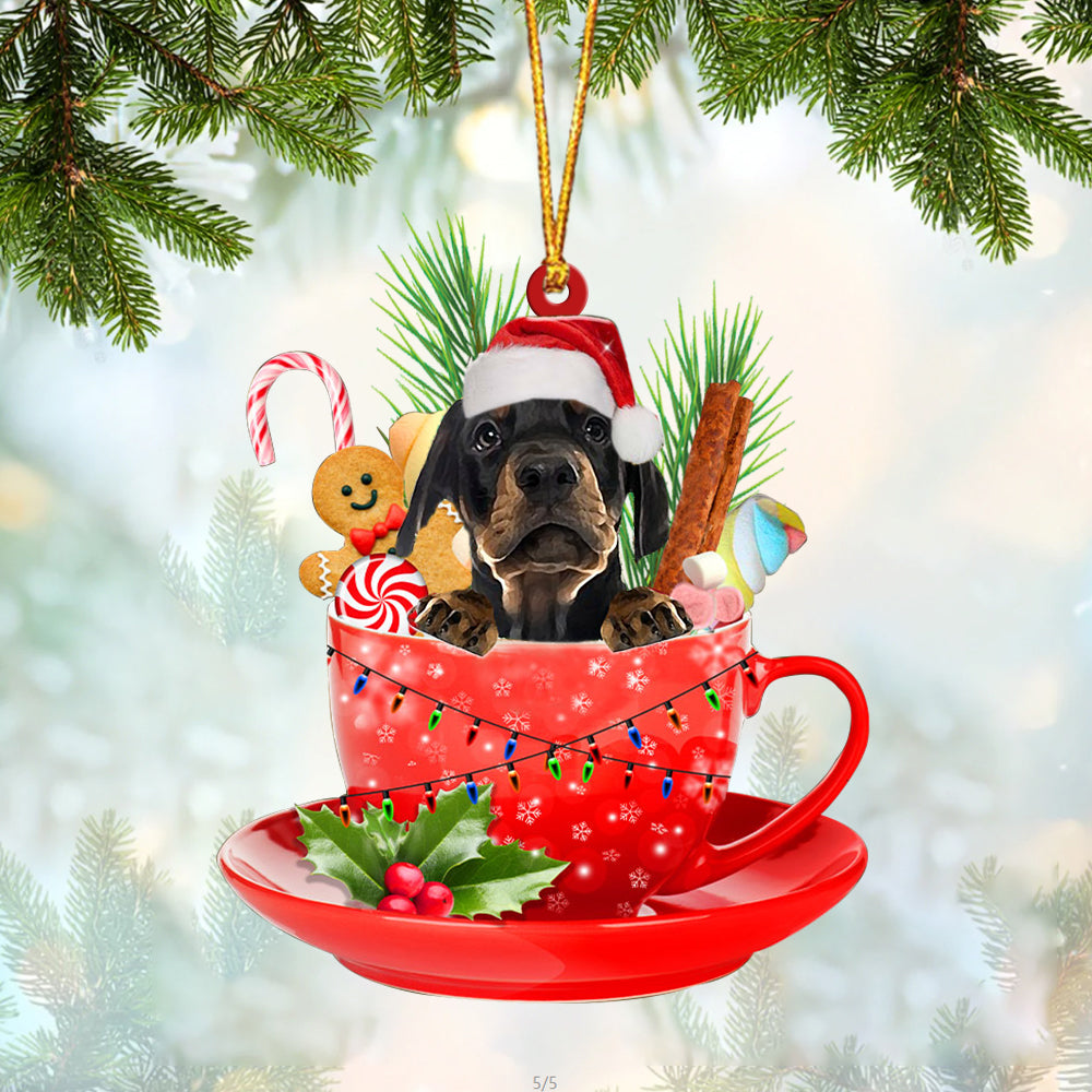 Dobermann Pinscher In Cup Merry Christmas Ornament