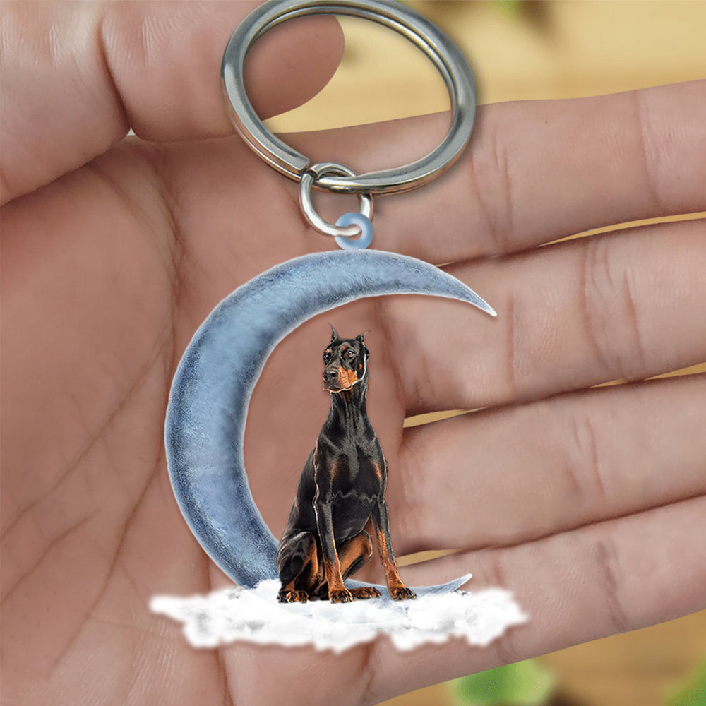 Dobermann On The Moon Flat Acrylic Keychain