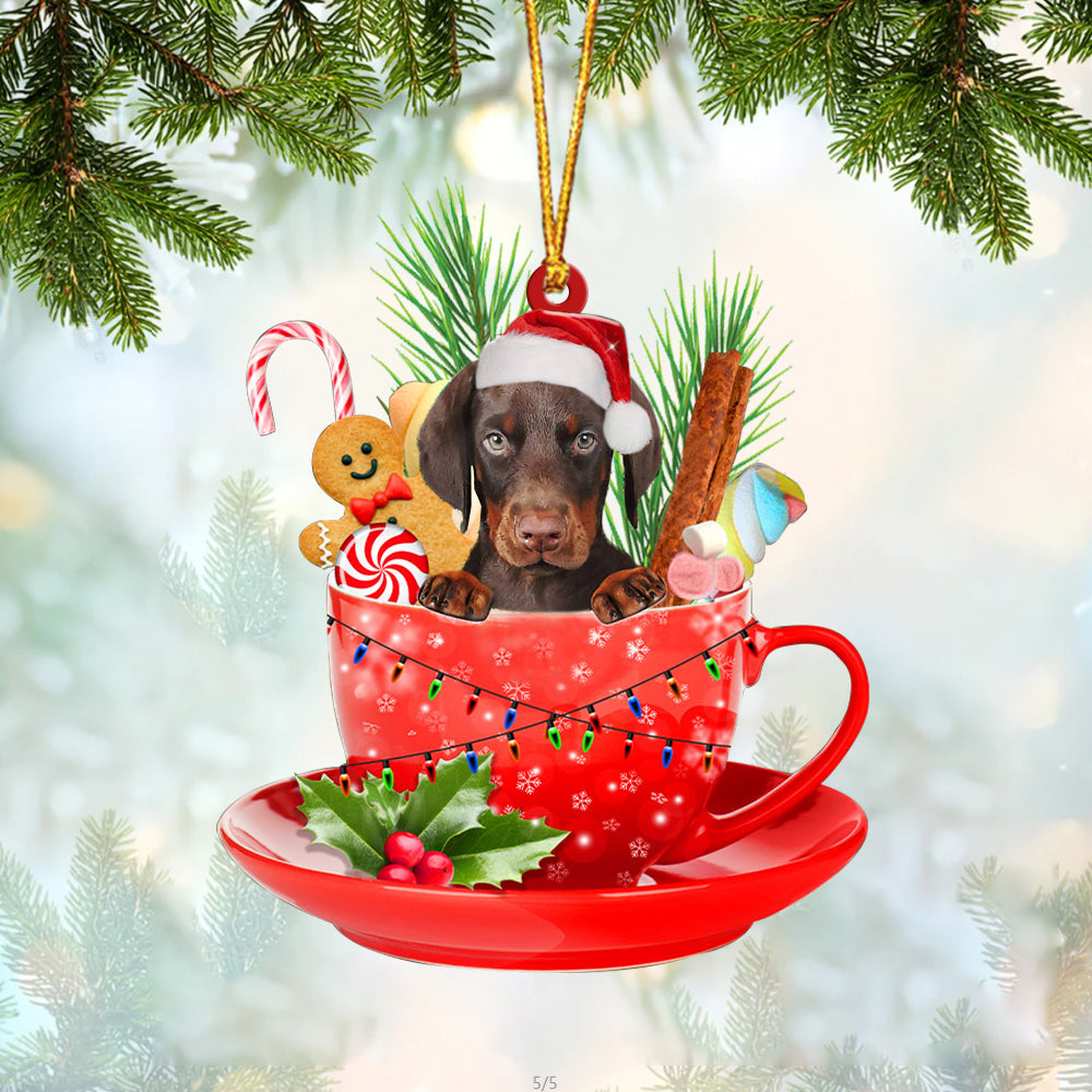 Dobermann .In Cup Merry Christmas Ornament