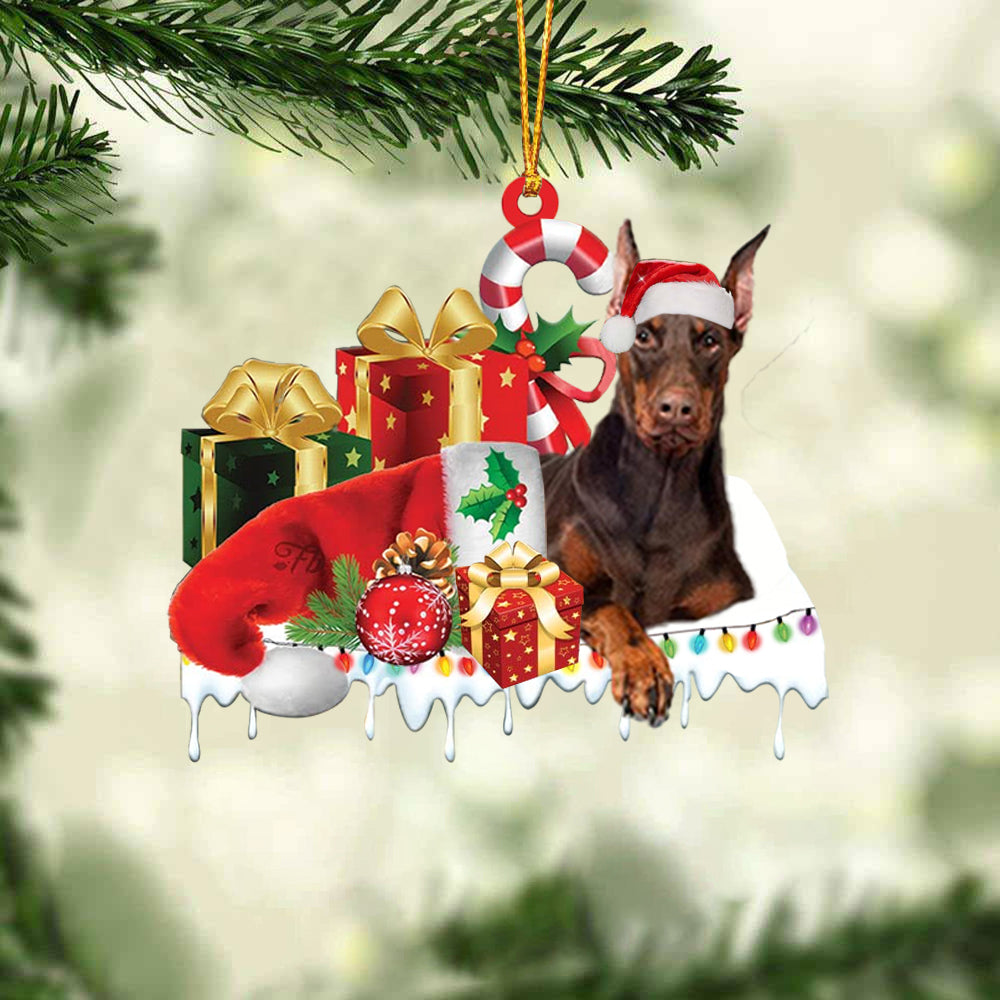 Dobermann (Brown) Merry Christmas Hanging Ornament-0211