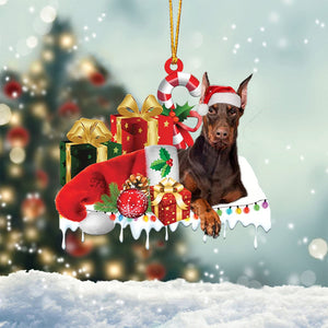 Dobermann (Brown) Merry Christmas Hanging Ornament-0211