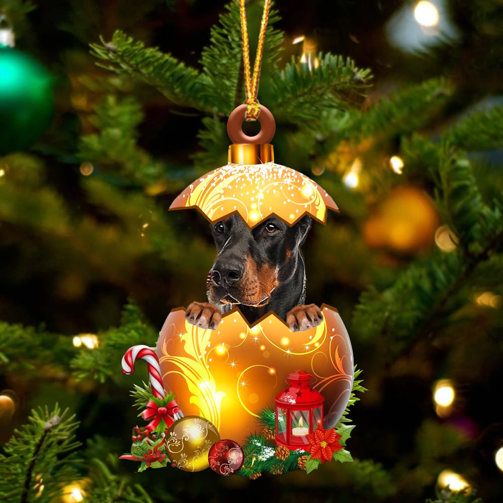 Dobermann In Golden Egg Christmas Ornament