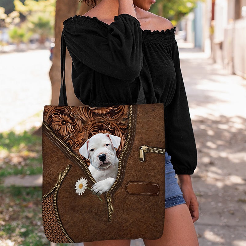 Dogo Argentino Holding Daisy Tote Bag