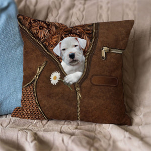 Dogo Argentino Holding Daisy Pillow Case
