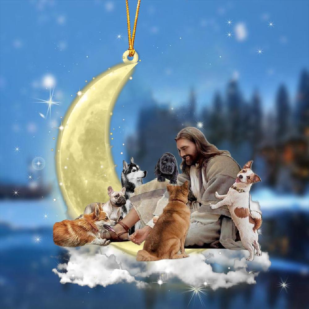 Jesus Surrounded By Dogs02 On The Moon Ornament