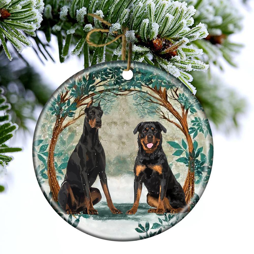 Dogs Among Forest Porcelain/Ceramic Ornament