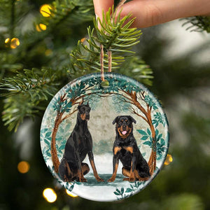 Dogs Among Forest Porcelain/Ceramic Ornament