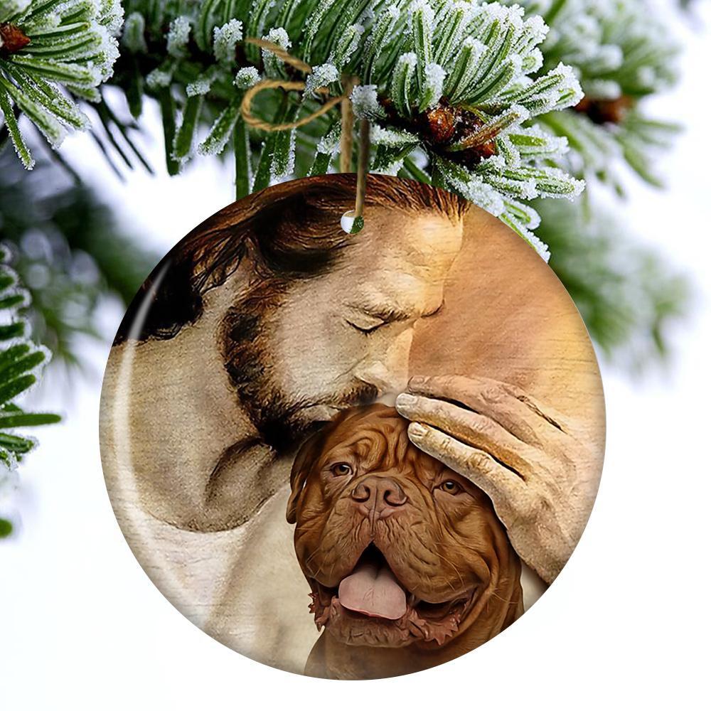Dogue De Bordeaux With Jesus Porcelain/Ceramic Ornament