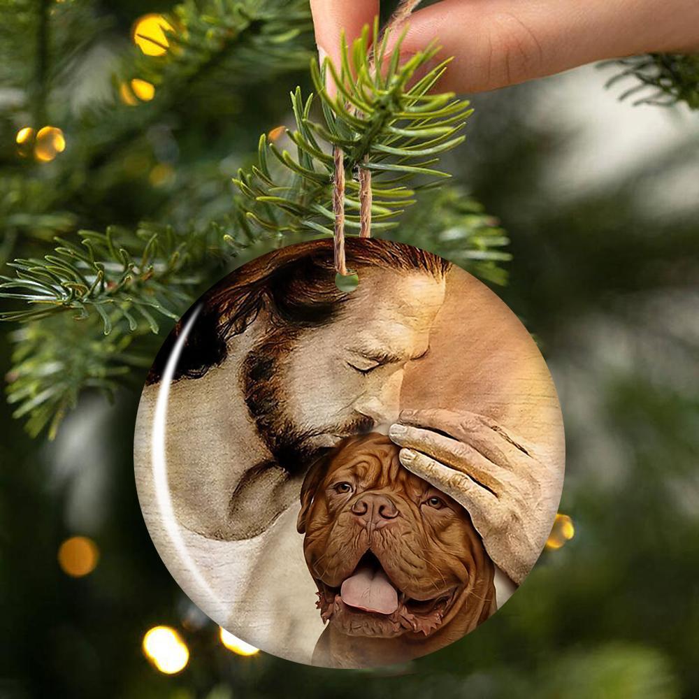 Dogue De Bordeaux With Jesus Porcelain/Ceramic Ornament