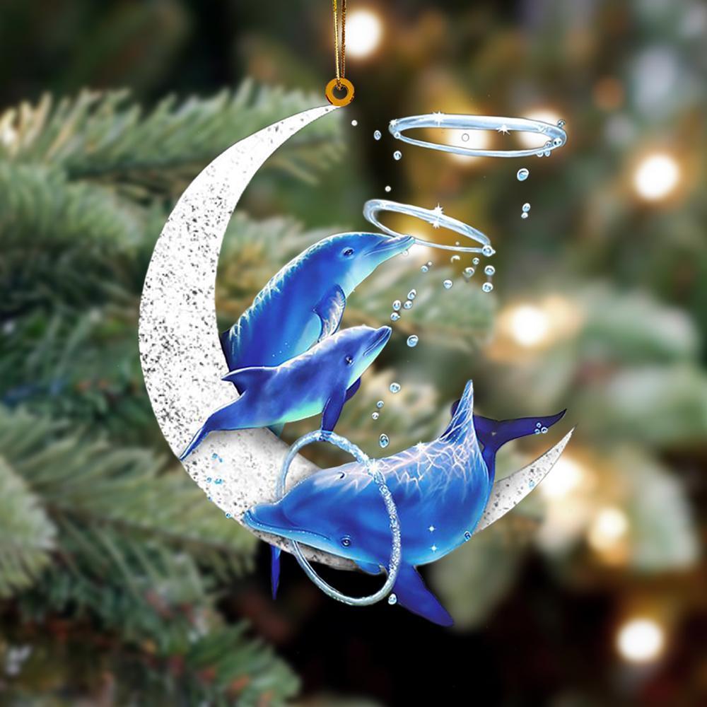 Dolphin Sits On The Moon Hanging Ornament