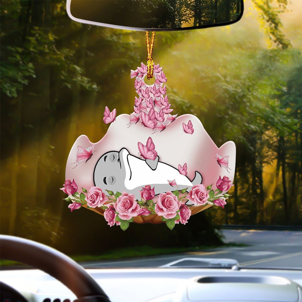 Dolphin Sleeping In Rose Garden Car Hanging Ornament