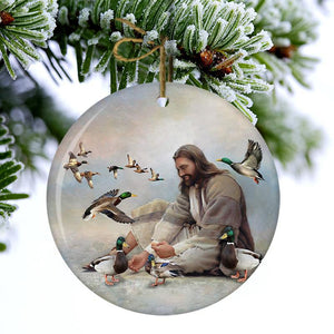 God Surrounded By Ducks Porcelain/Ceramic Ornament