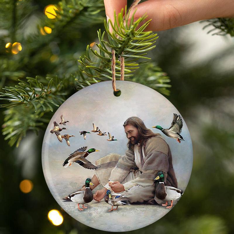 God Surrounded By Ducks Porcelain/Ceramic Ornament