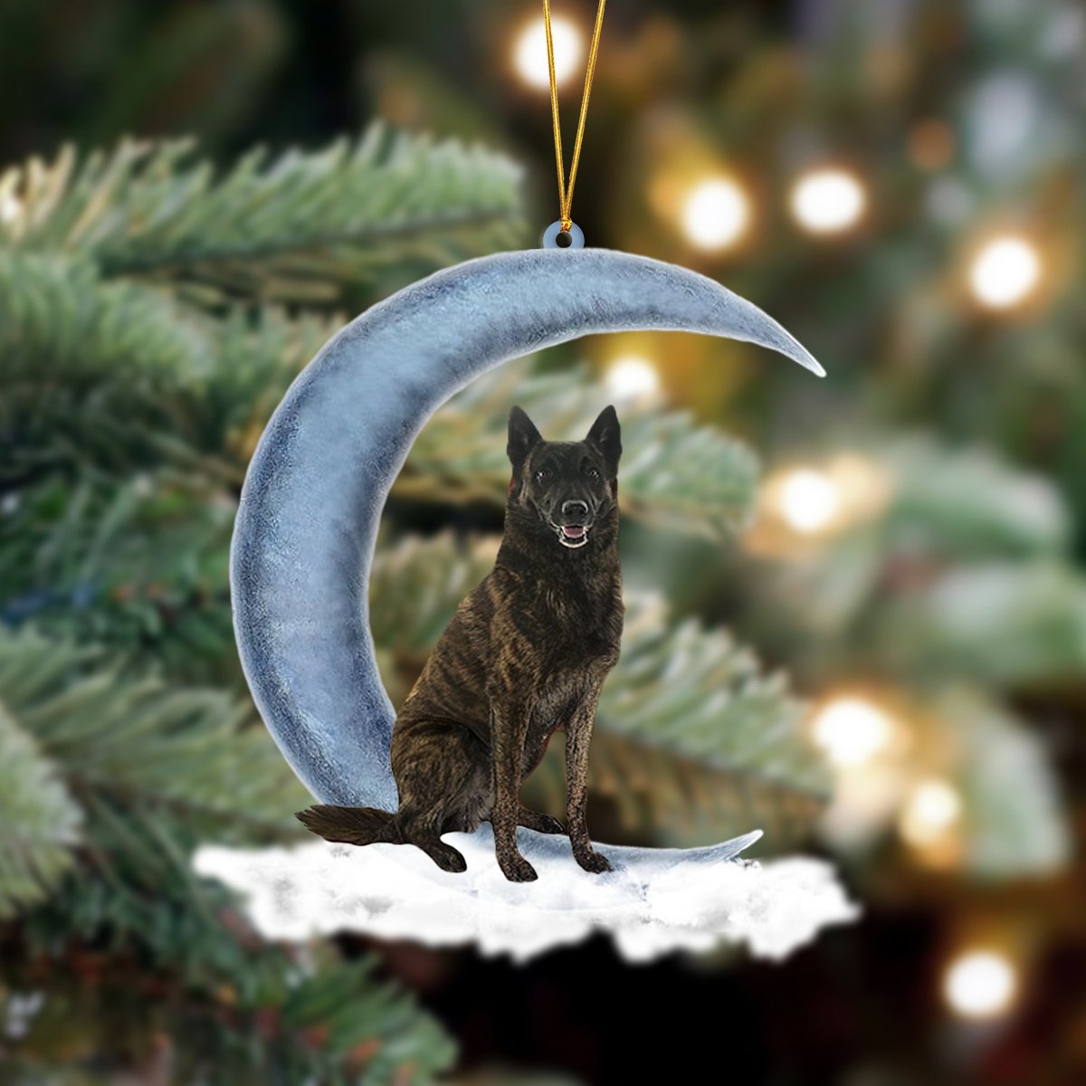 Dutch Shepherd Sits On The Moon Hanging Ornament