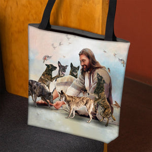 Jesus Surrounded By Dutch Shepherds Tote Bag