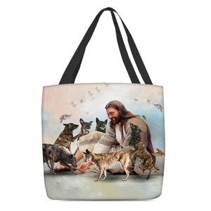 Jesus Surrounded By Dutch Shepherds Tote Bag