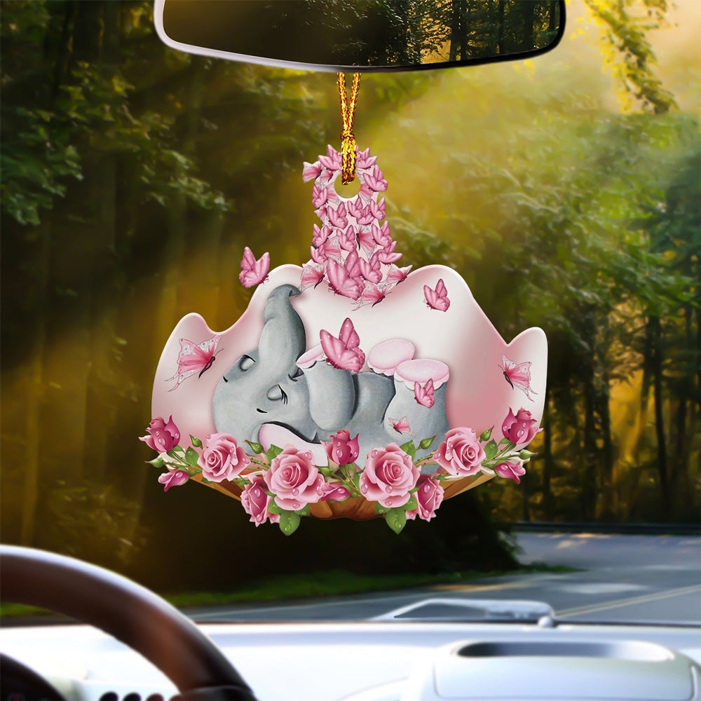 Elephant Sleeping In Rose Garden Car Hanging Ornament