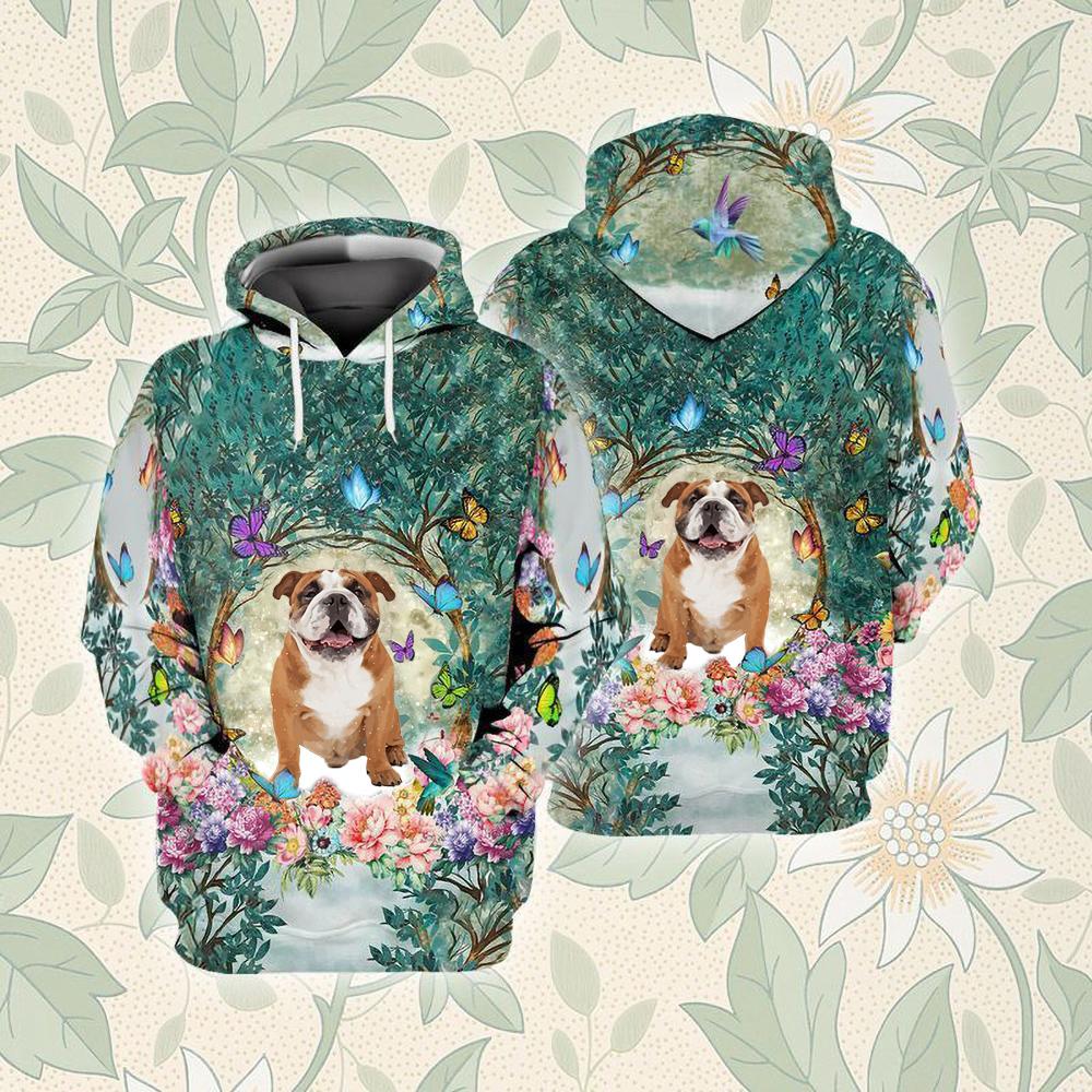 English Bulldog Among Forest Unisex Hoodie