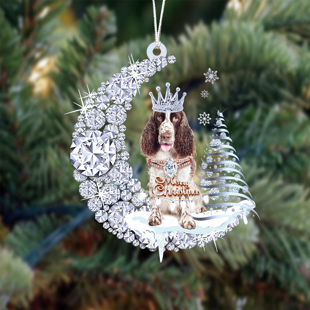 English Springer Spaniel Diamond Moon Merry Christmas Ornament