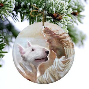 New Release -English Bull Terrier With God Porcelain/Ceramic Ornament