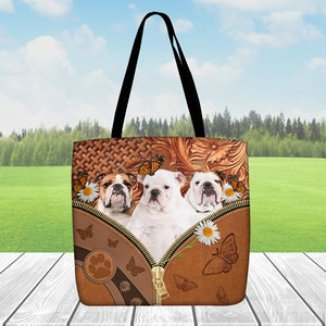 Bulldog Daisy Flower And Butterfly Tote Bag