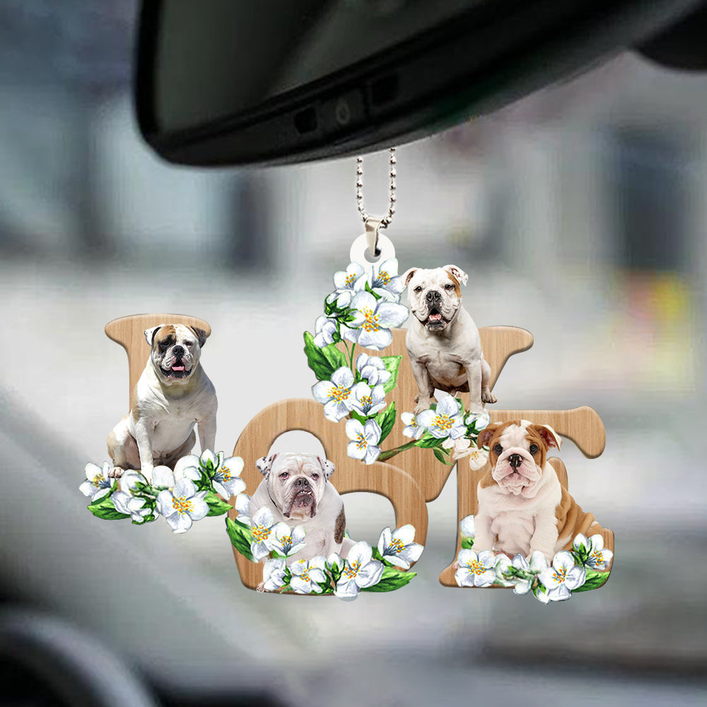 English Bulldog Love Flowers Dog Lover Car Hanging Ornament
