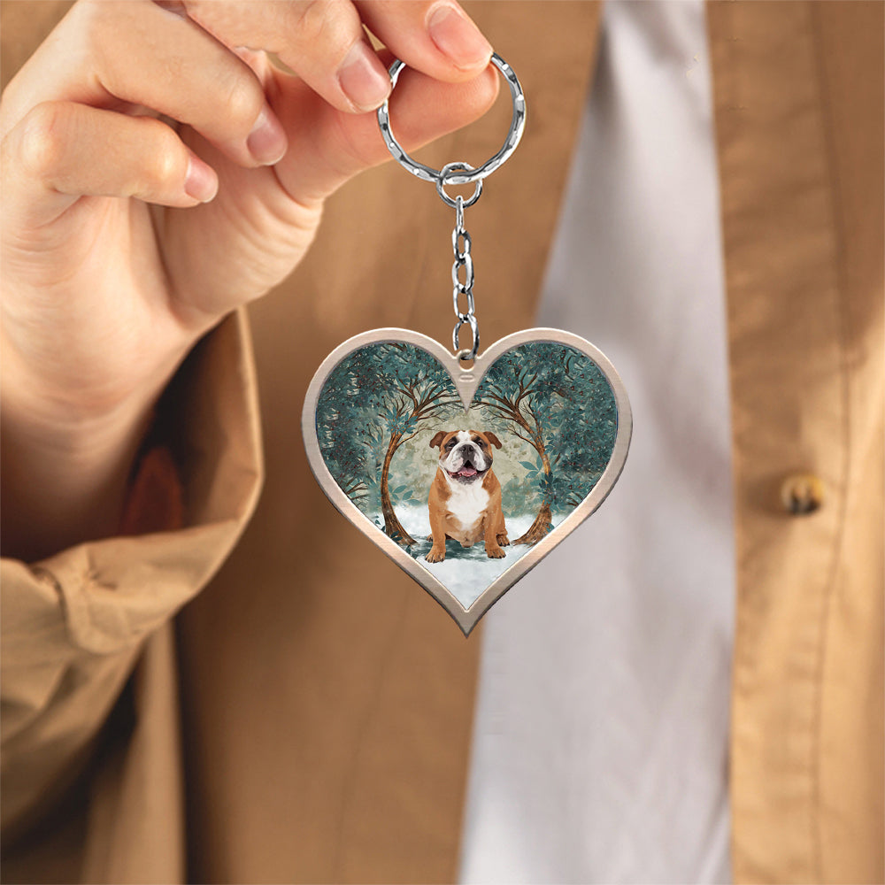 English Bulldog Heart Shape Stainless Steel Keychain