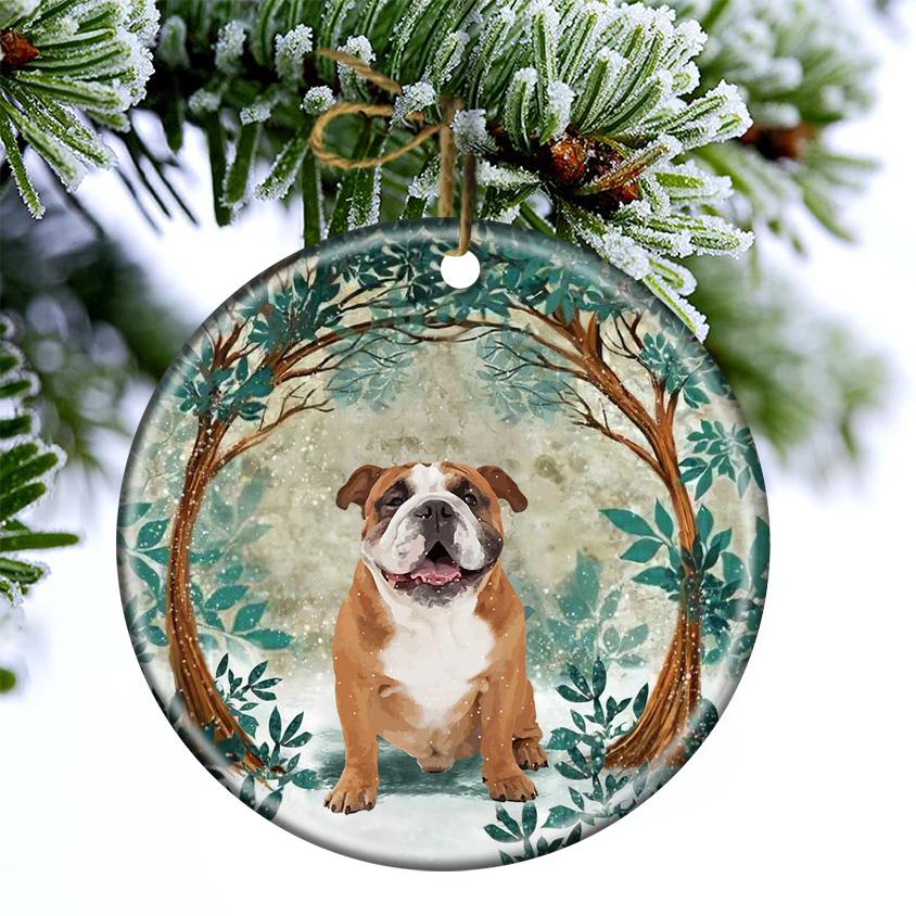 English Bulldog Among Forest Porcelain/Ceramic Ornament