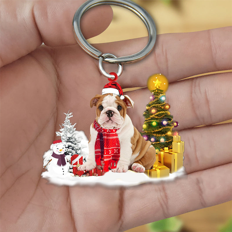 English Bulldog Early Merry Christma Acrylic Keychain