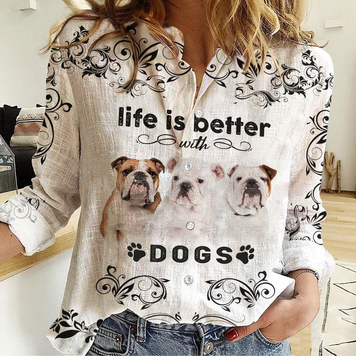 Bulldog -Life Is Better With Dogs Women's Long-Sleeve Shirt