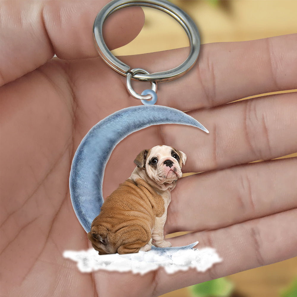 English Bulldog On The Moon Flat Acrylic Keychain