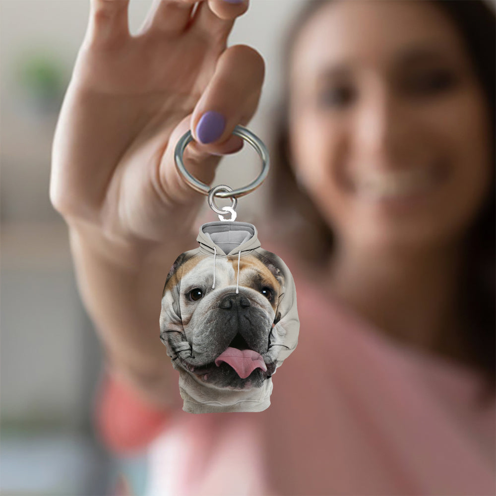 English Bulldog 3D Graphic Hoodie Acrylic Keychain