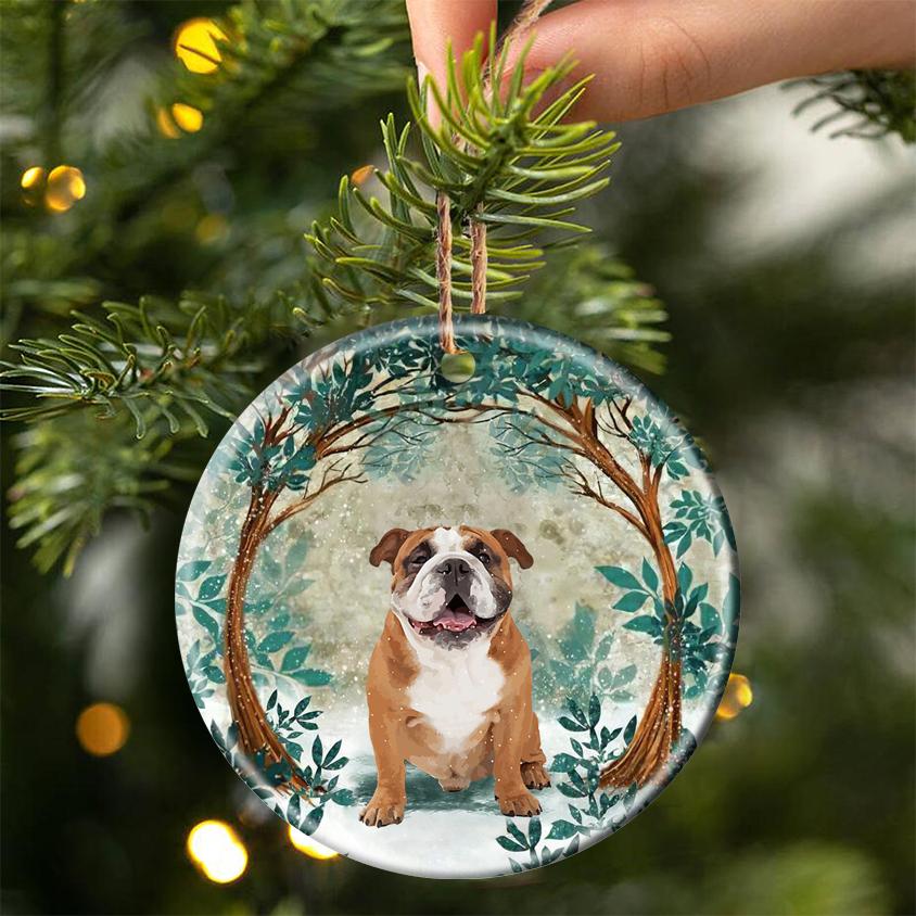 English Bulldog Among Forest Porcelain/Ceramic Ornament