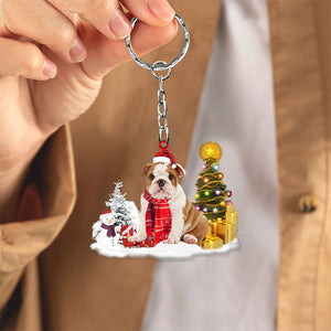 English Bulldog Early Merry Christma Acrylic Keychain