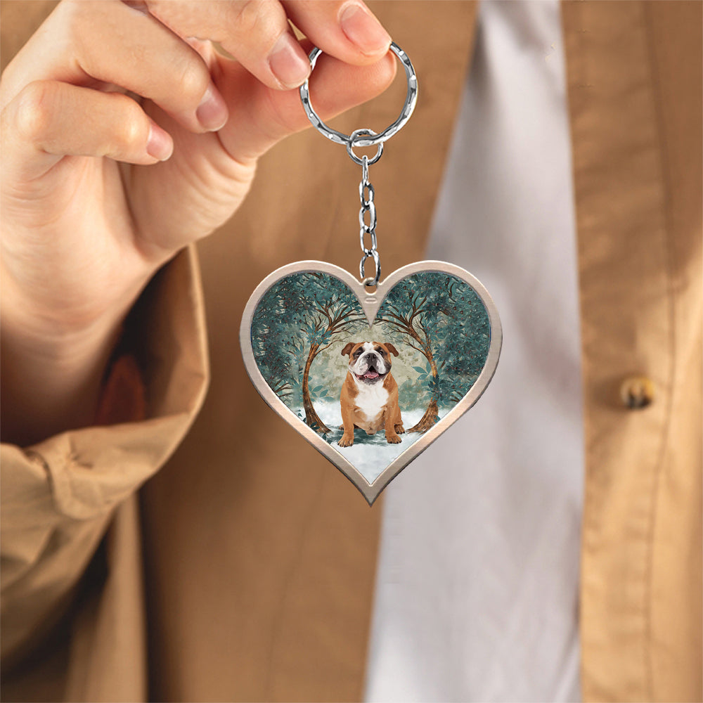 English Bulldog Heart Shape Stainless Steel Keychain