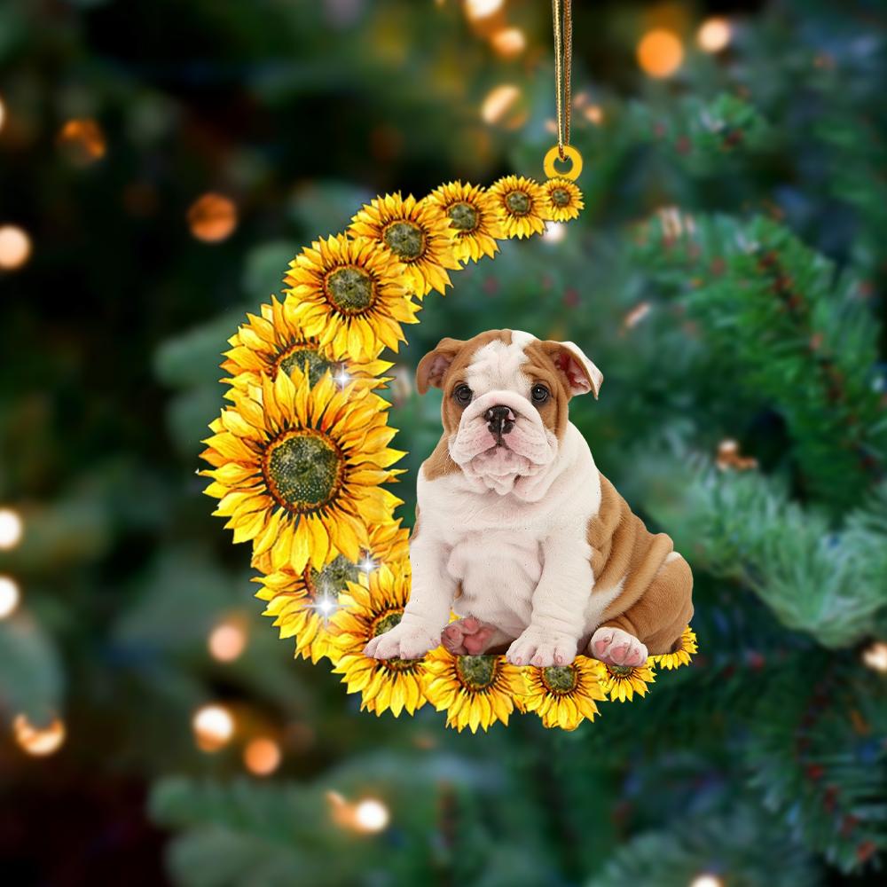 English Bulldog On Sunflower Moon Ornament