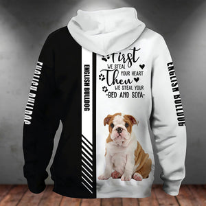 English Bulldog-First We Steal Your Heart Unisex Hoodie