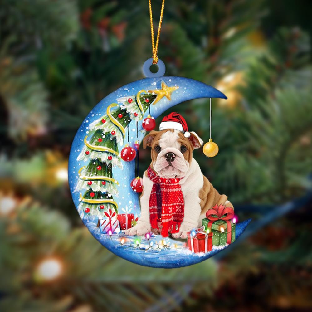 English Bulldog Sits On The Moon Merry Christmas Hanging Ornament